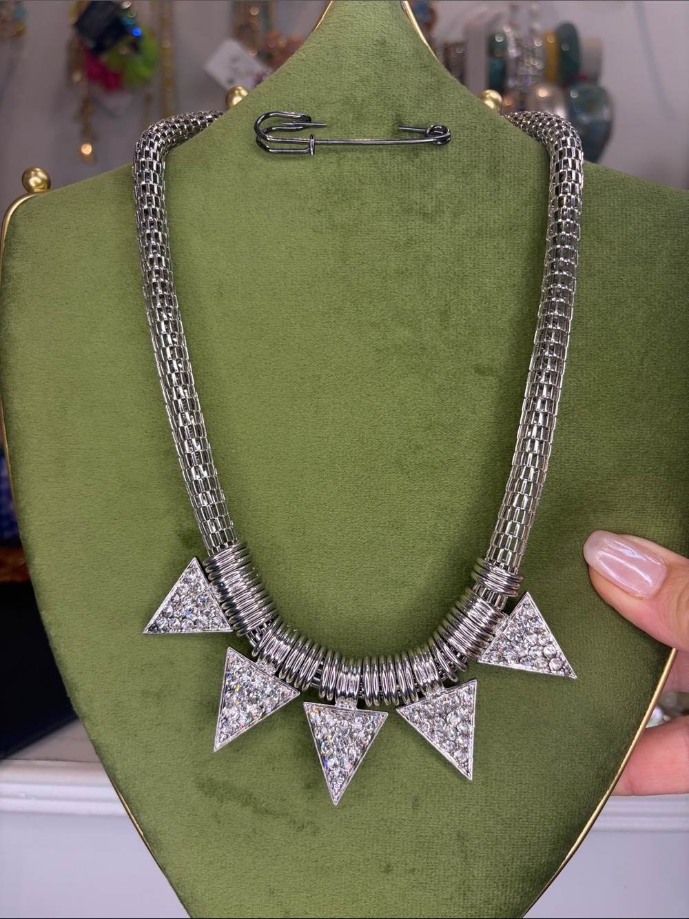 Cookie Lee Silver Pave Triangle Statement Necklace
